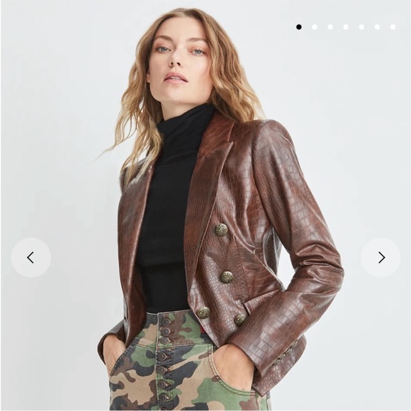 $698 Veronica Beard Cooke Vegan Croc Leather Dickey Jacket blazer Sz 4 Chicory - Picture 7 of 16